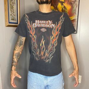 Vintage 1999 Harley Davidson Flames Las Vegas Biker Shirt Size Medium